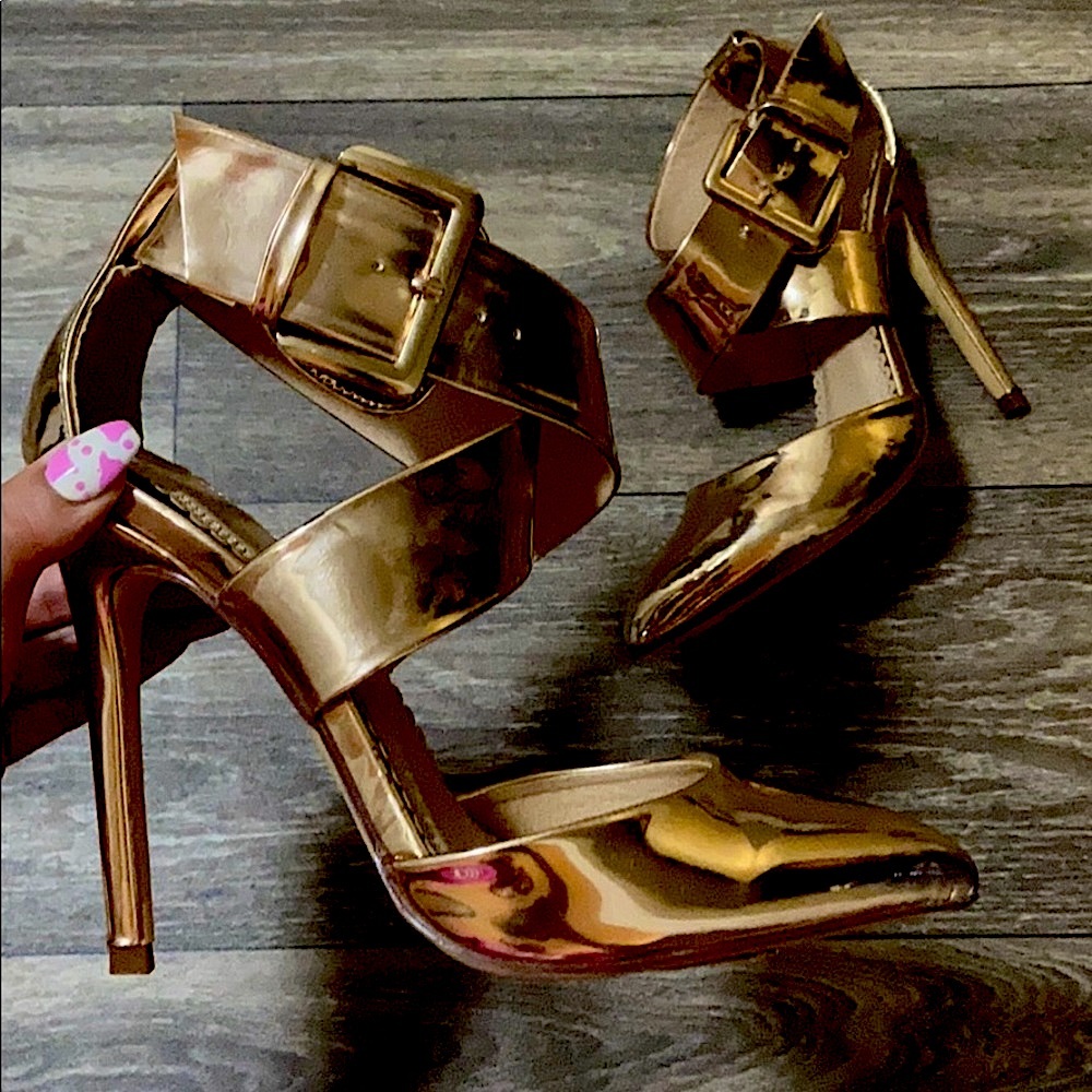 Liliana Rose Gold Pointy Toe CrissCross Strap Heel
